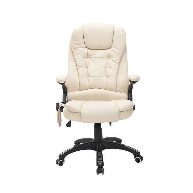 OKWISH KANCELÁŘSKÁ židle 54/44-54 cm béžová z umělé kůže s masáží a vyhříváním