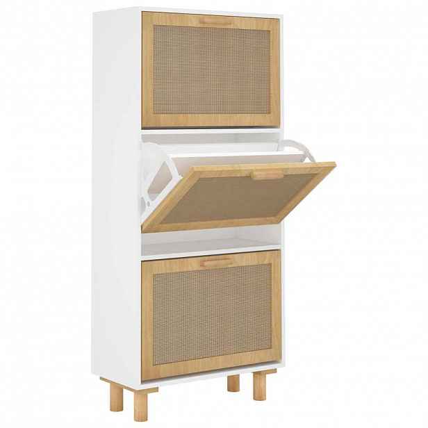 vidaXL Botník bílý 52 x 25 x 115 cm kompozitní dřevo a přírodní ratan