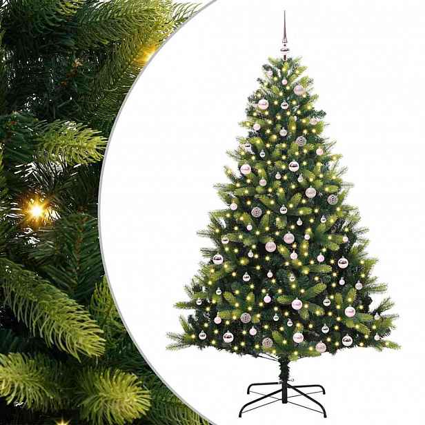 vidaXL Umělý skládací vánoční stromeček 300 LED Zelená 240 cm PVC a PE