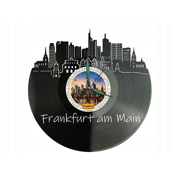 Frankfurtské hodiny Město Německo Nástěnné hodiny Vinylová deska Dárek Památka