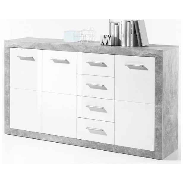 Komoda Stone 152 cm, beton/bílá