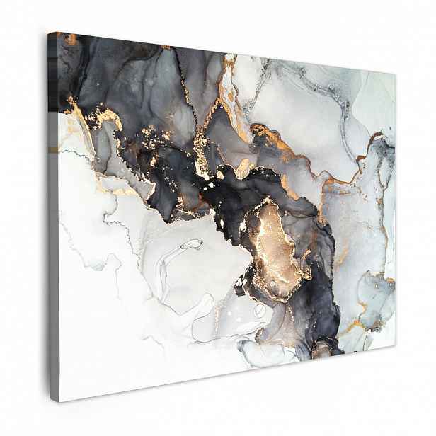 MuchoWow OBRAZ NA PLÁTNĚ Mramor - černá - bílá - zlatá - luxusní - abstraktní 80x60 cm
