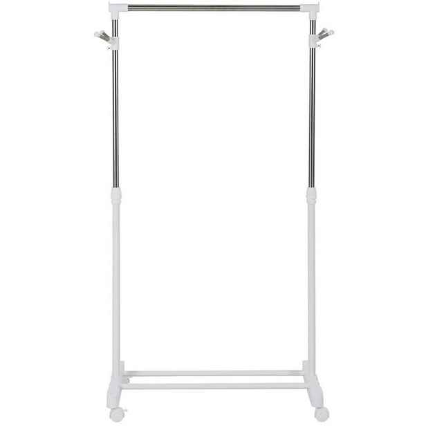 OKWISH POJÍZDNÝ věšák na oděvy 68,5/42/87-145 cm bílý z nerezové oceli s nastavitelnou výškou