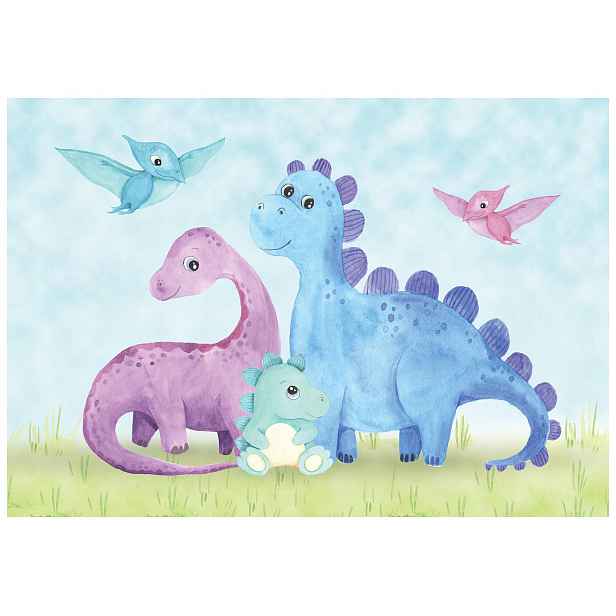 Vliesová fototapeta Dinosauři do dětského pokoje růžová světle modrá 368x254 lepidlo