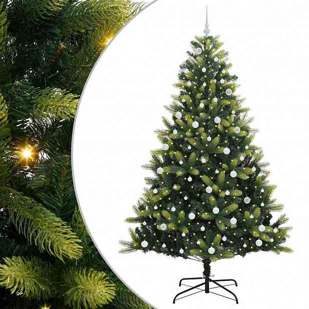 vidaXL Umělý skládací vánoční stromeček 300 LED Zelená 240 cm PVC a PE