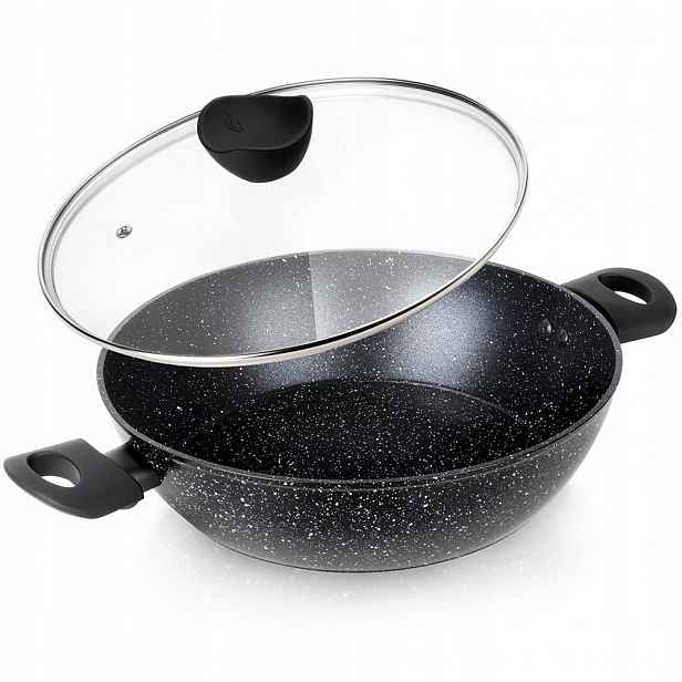 Hluboká granitová pánev se skleněnou poklicí Black Line 28 cm, 3,5 l