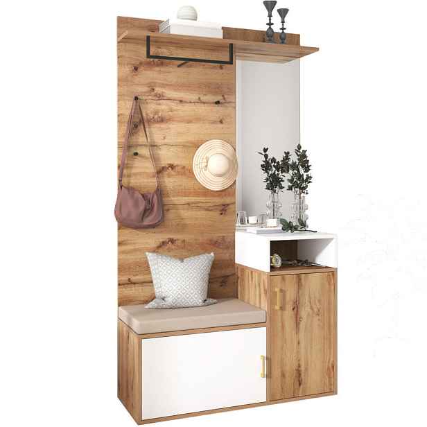 OKWISH PŘEDSÍŇOVÁ sestava 105/40/190,5 cm bílá a v dekoru dřeva z MDF a dřevotřísky se zrcadlem