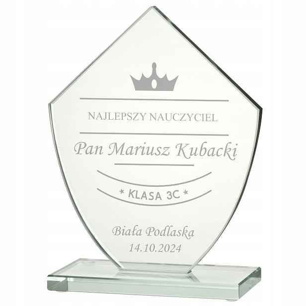 Skleněná soška Poděkování Den učitelů Logo