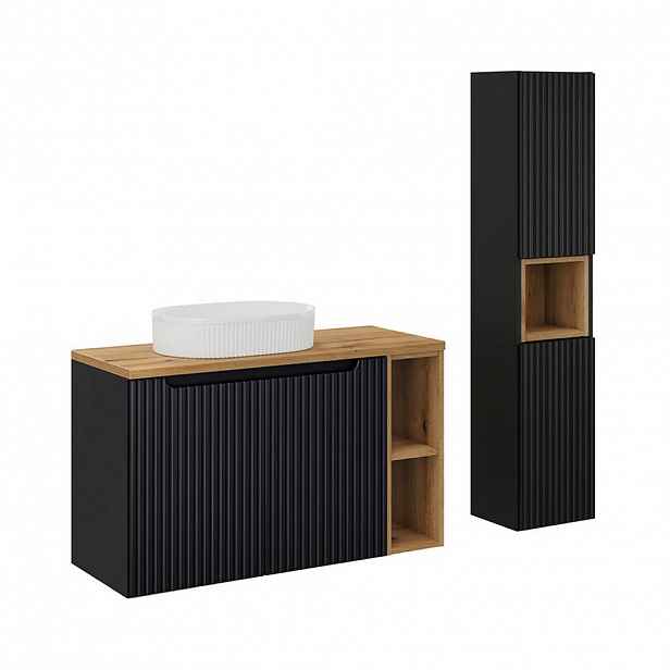 Petits-meubles KOUPELNOVÝ NÁBYTEK 100.4cm Riva 2er-Set Černá a dřevěná