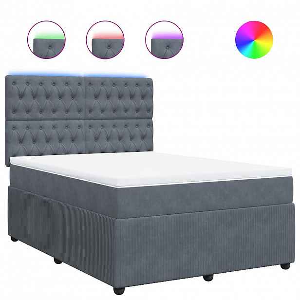 vidaXL Box spring postel s matrací tmavě šedá 140x200 cm samet