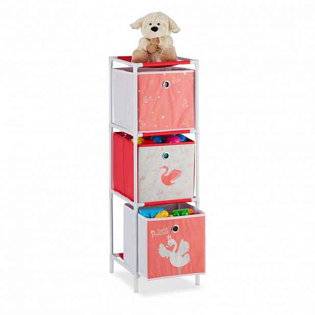 Relaxdays REGÁL Bílá Červená 3-boxy látkové 89 cm