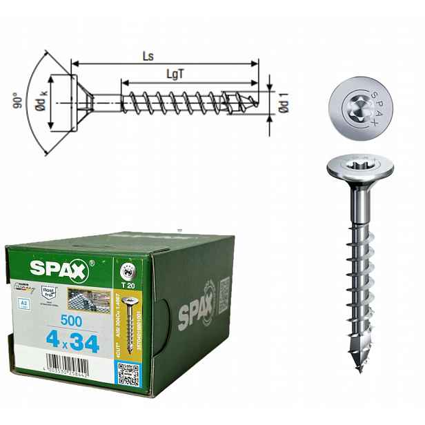 Šroub do břidlice, ocel A2 pro dřevo Spax 4 x 34 mm 500 ks