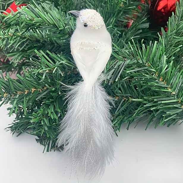 TEMU 6/12 Umělé vánoční simulované holuby s klipsy, bílé peří vánoční dekorace věnec, syntetické drahokamy, dekorace na párty a svatby, DIY řemesla,