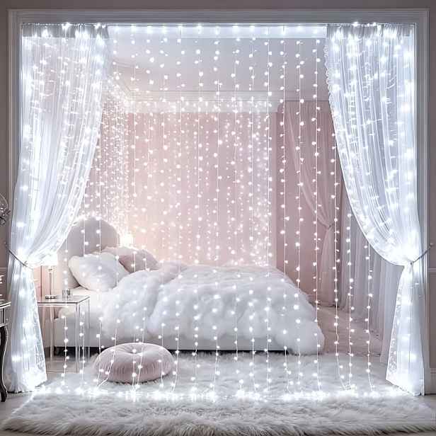 TEMU Závěsná světla s 300 LED diodami, 8 světelných režimů, dekorace na okna a stěny do domu a zahrady pro ložnici, svatbu, párty, sváteční dárek na
