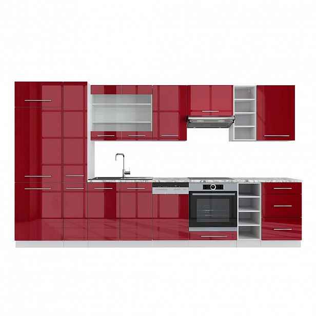 Vicco KUCHYŇSKÝ KOUT Fame-Line Bordeaux vysoký lesk/bílá 355 cm , PD Mramor