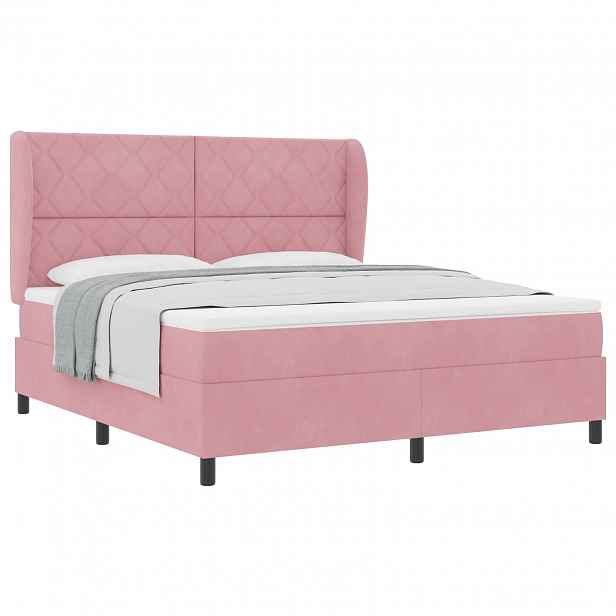 vidaXL Postel s boxspringem s čelo Růžová 200 x 180 cm samet