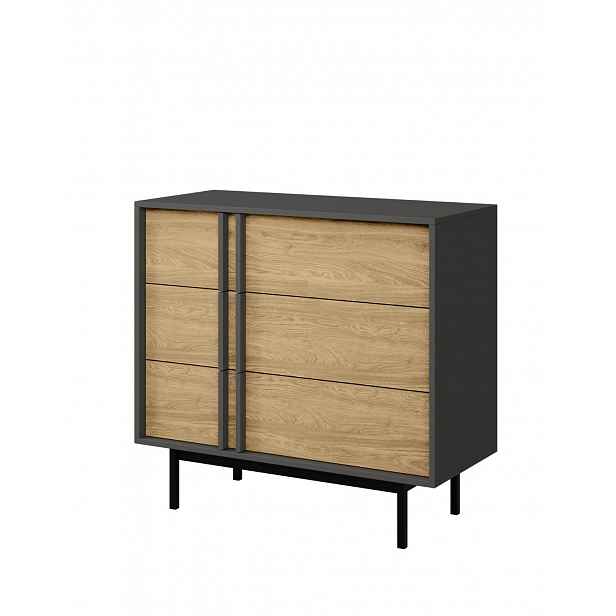 Komoda se zásuvkami 90 cm na nožičkách (Reg8 Alsy antracit/dub olejovaný)