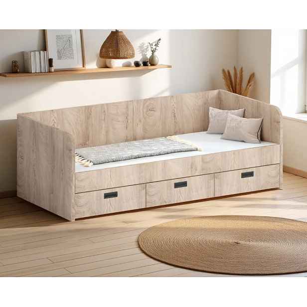 Postel s roštem AMBER dub premium a matracemi SOLO - set
