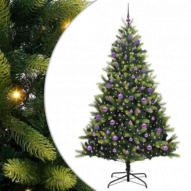 vidaXL Umělý skládací vánoční stromeček 300 LED Zelená 240 cm PVC a PE