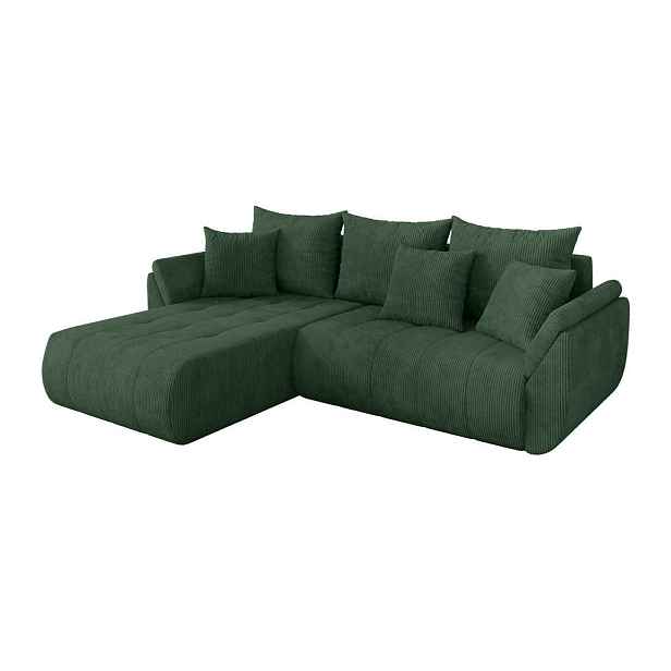 ALTDECOR ROHOVÁ SEDAČKA s funkcí spaní, otoman vlevo TOKO-L 277x194x86 zelená manšestr