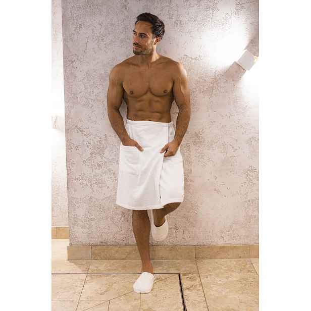 Froté kilt s kapsou VitalHome 60x150 cm na suchý zip do sauny Bílý