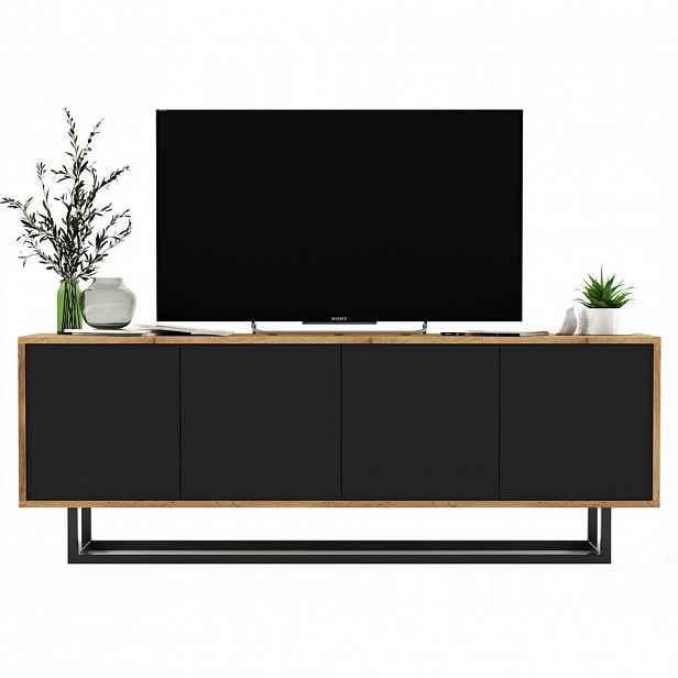 Meble Lindner TV stolek Apollo2 dub Wotan / černá matná 150 cm s kovovým rámem