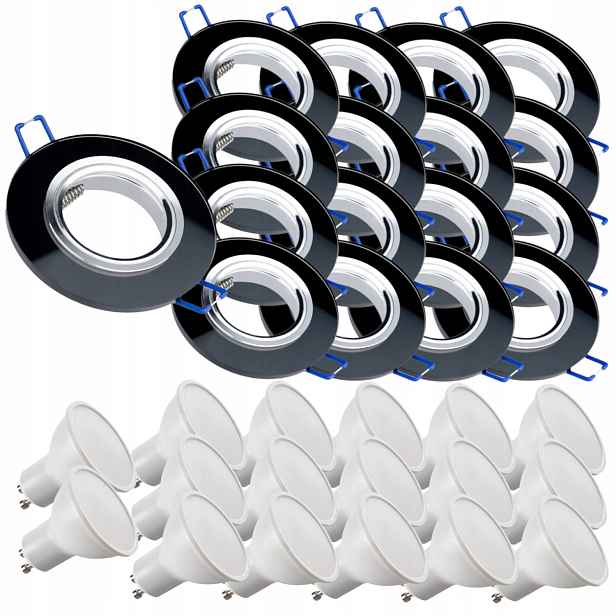 17x Černá Stropní Lampa Halogenová Objímka Sklo Led Žárovky 1.5W