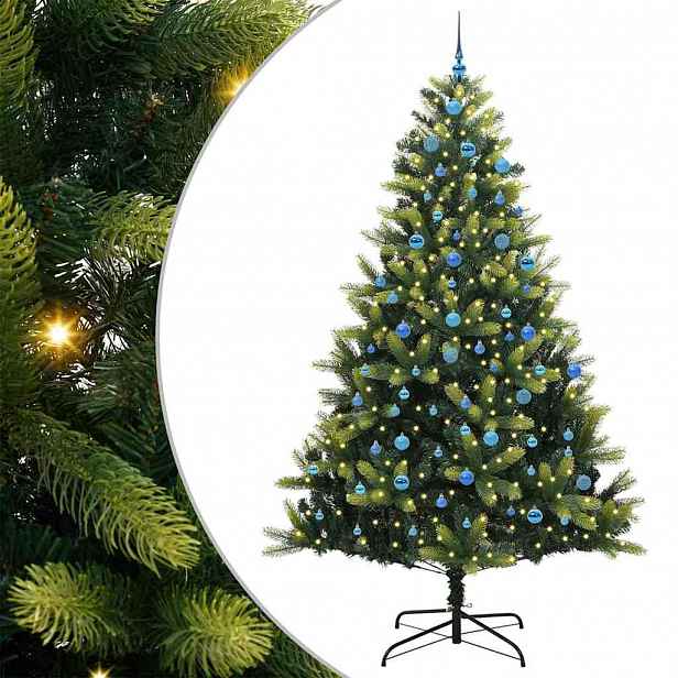 vidaXL Umělý skládací vánoční stromeček 300 LED Zelená 240 cm PVC a PE