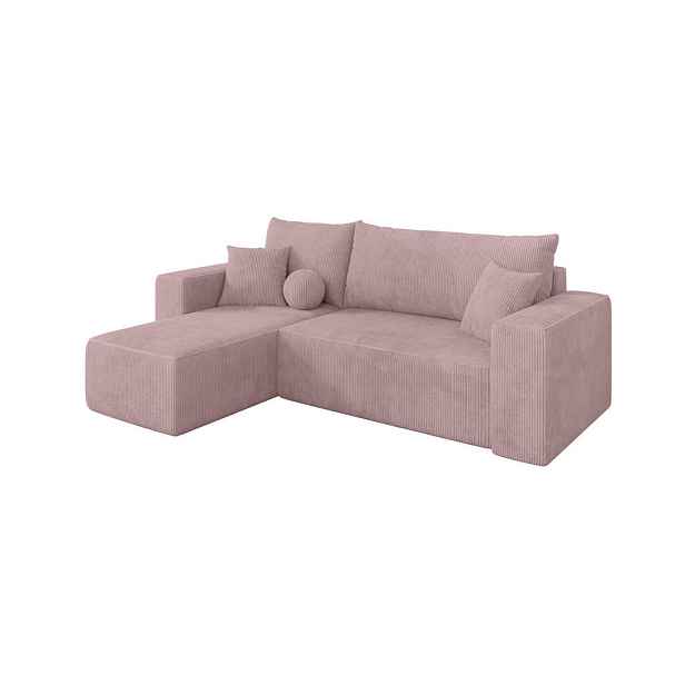 ALTDECOR ROHOVÁ SEDAČKA s funkcí spaní, otoman vlevo SENO-L 249x139x85 růžová manšestr