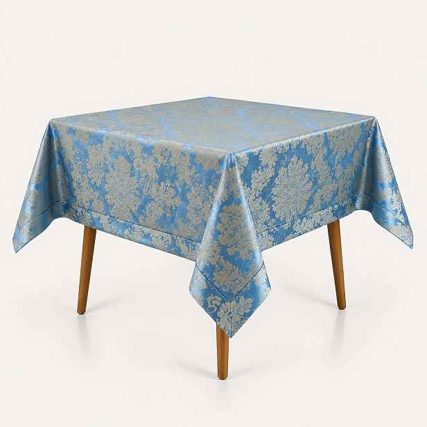 Tyrkysový ubrus se zlatými ornamenty, elegantní, 130 x 180 cm, polský výrobek