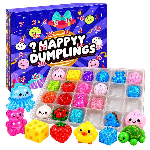 Adventní kalendář Mačkací Hračky Squishy 24 kusů Senzorické vánoční