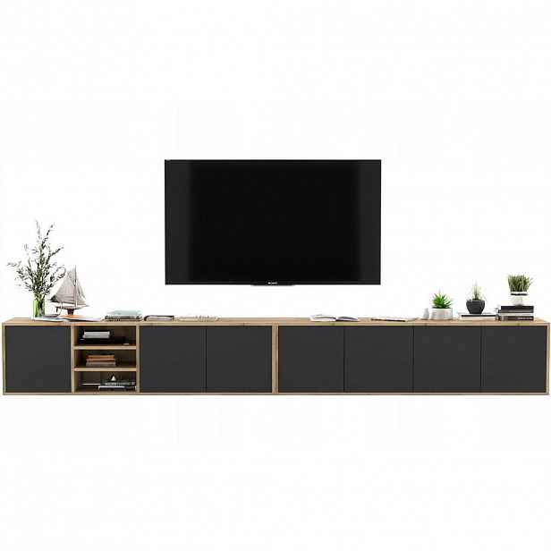 Meble Lindner SADA 2 TV stolků Apollo dub Wotan / černá matná 300 cm
