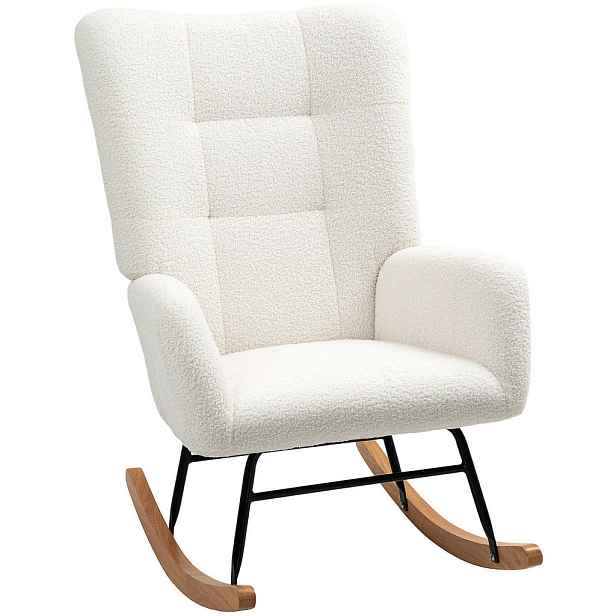 OKWISH HOUPACÍ křeslo 70/94/100 cm krémově bílé z imitace beránčí kůže s područkami