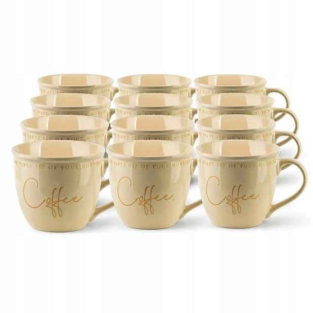 Šálky na kávu s nápisem Coffee 500 ml Sada 12 kusů porcelánové Jumbo
