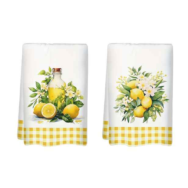 TEMU 2ks utěrek na nádobí s citronovým a květinovým potiskem - Lehké polyesterové kuchyňské utěrky 18x26 palců, pouze ruční praní, dekorativní