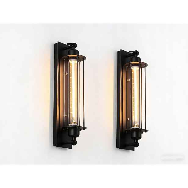 2ks Nástěnné svítidlo Retro černé Loft retro Lampa bílá teplá E27