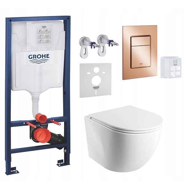 Wc stojan Grohe Rapid Sl s mísou Omnires a tlačítkem měď lesk