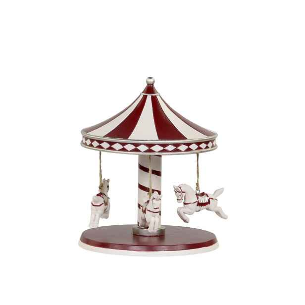 Červeno-bílá vánoční dekorace kolotoč s koníky Vintage Carousel - Ø 14*17 cm Chic Antique