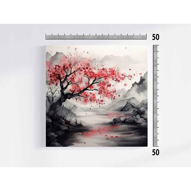 Obraz Na Plátně Canvas Asie Hory Jezero Dřevo Višeň Sakura Zen 50x50