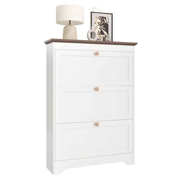 OKWISH BOTNÍK 87/26/120 cm bílý z MDF s horní odkládací plochou a tichým dovíráním