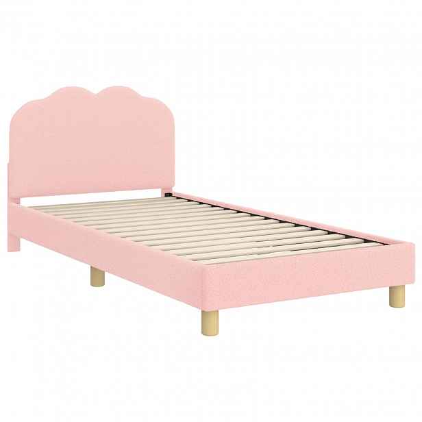 vidaXL Rám postele pro děti s čelem s čelo Růžová 90 x 190 cm Bouclé