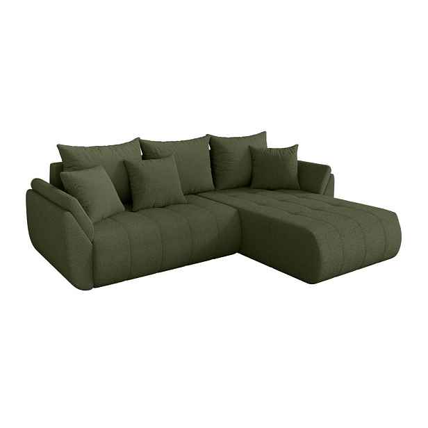 ALTDECOR ROHOVÁ SEDAČKA s funkcí spaní, otoman vpravo TOKO-L 277x194x86 zelená bouclé