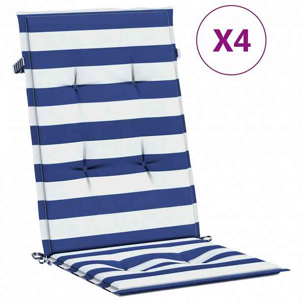 vidaXL Podušky na židli vysoké opěradlo 4 ks modré a bílé pruhy textil
