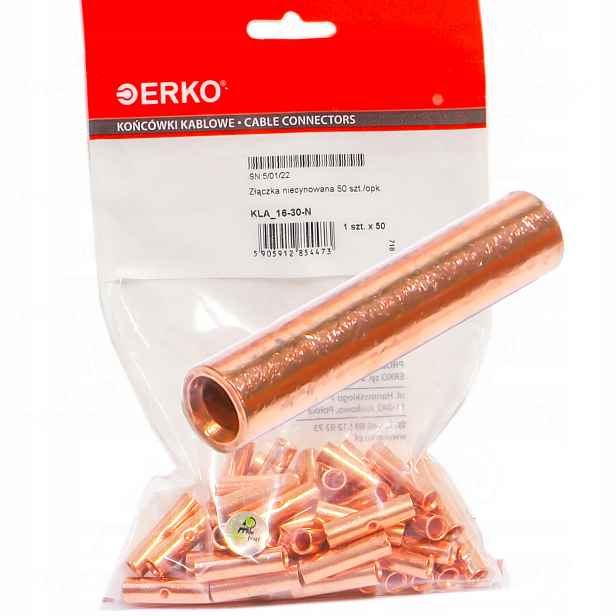50x spojka nátrubek kabelová dutinka Cu 16 mm 30 mm Kla-n měděná necínovaná