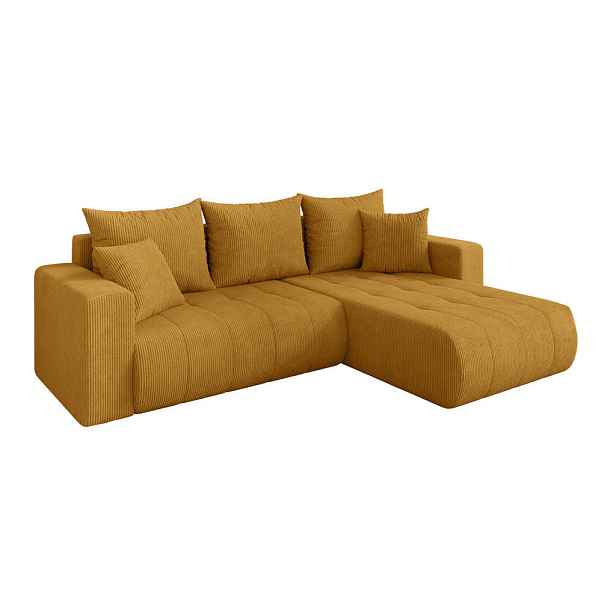ALTDECOR ROHOVÁ SEDAČKA s funkcí spaní, otoman vpravo MILA-L 277x194x86 hořčicově žlutá manšestr