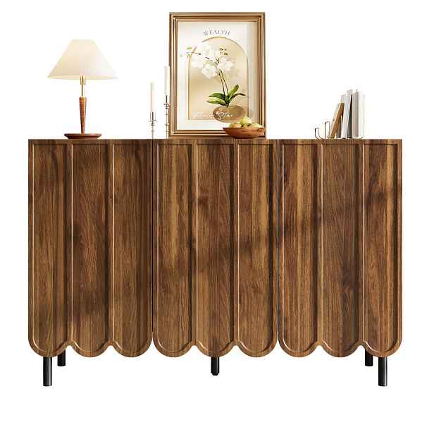Modenvie SIDEBOARD 120/35/80 cm z MDF v ořechové barvě s vlnitými dvířky