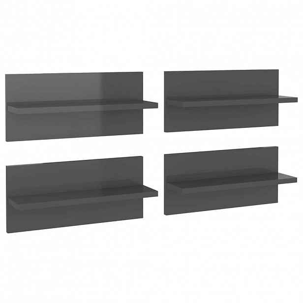 vidaXL Nástěnné police 4 ks šedé s vysokým leskem 40 x 11,5 x 18 cm