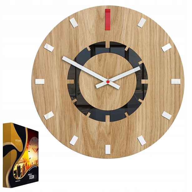 Nástěnné hodiny Dřevěné Dubové Akrylové Atena Wood Red Kulatý Křemenné