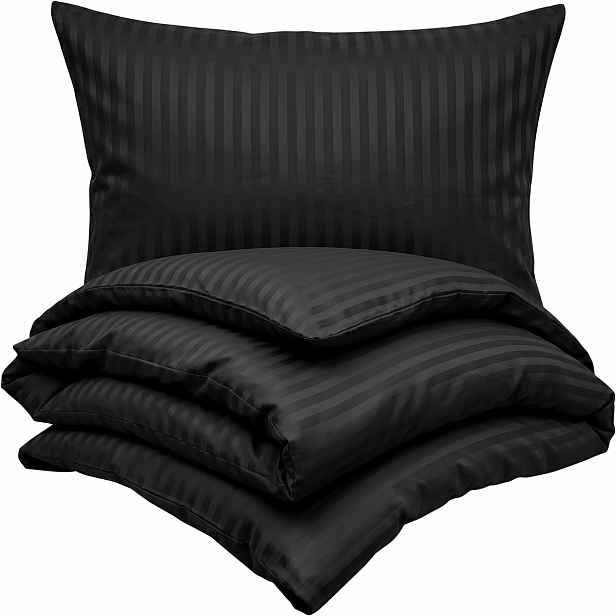 Kvalitex Saténové povlečení Stripe černá, 220 x 200 cm, 2 ks 70 x 90 cm