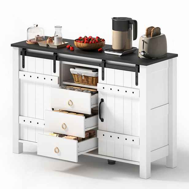Modenvie SIDEBOARD 120/40/80 cm z MDF bílá, se posuvnými dvířky a 3 zásuvkami